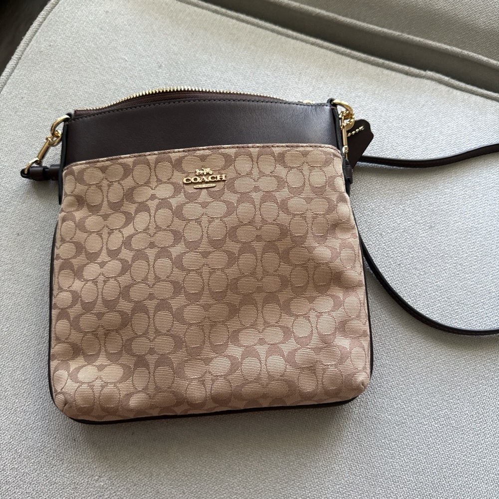 Coach Signature Brown and Tan Crossbody Bag